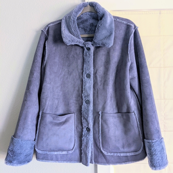 Brandon Thomas Blue Grey Suede/ Fur reversible Jacket M - Picture 2 of 7